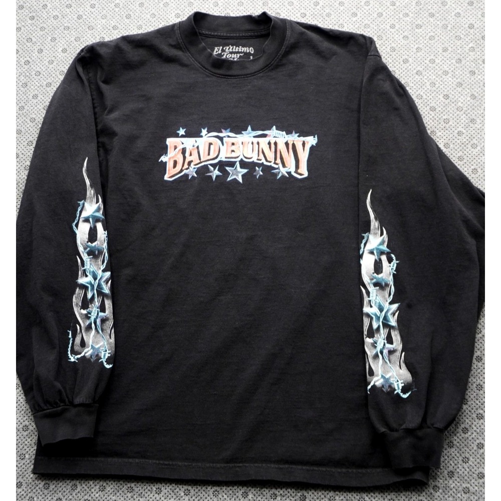 Bad Bunny El Ultimo Tour Del Mundo Shirt Long Sleeve Mens L Black 2022 USA MADE